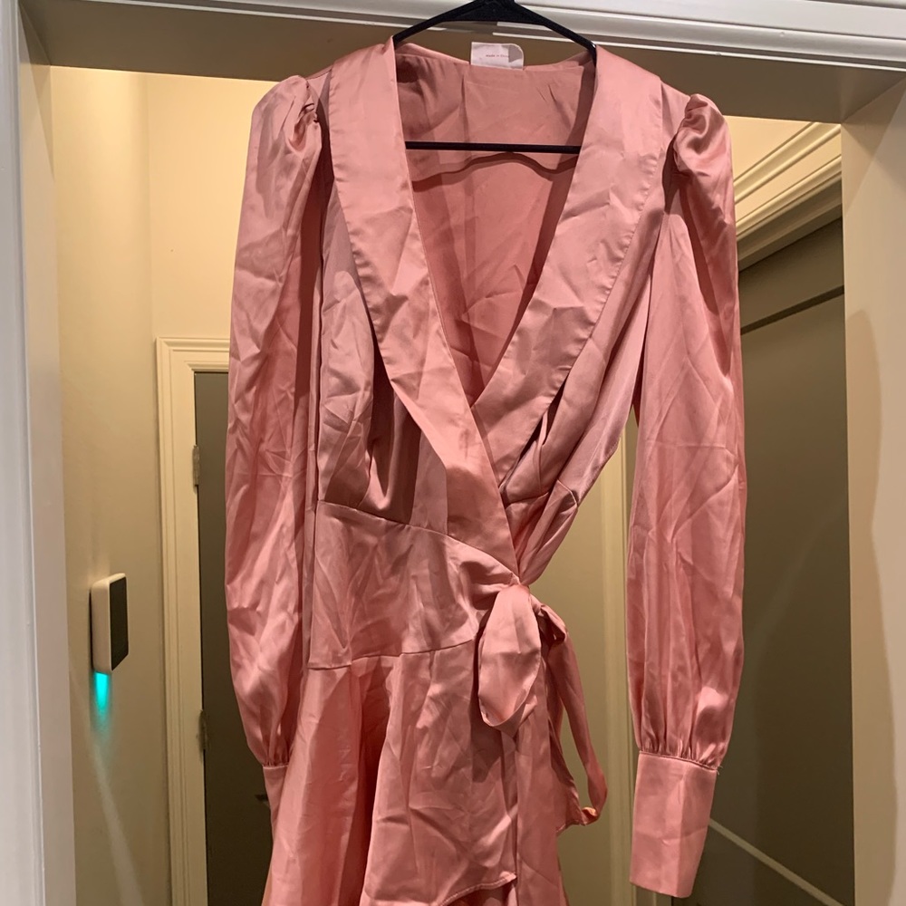 Showpo Pink Satin Wrap Dress
